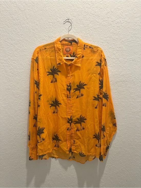 Coniglio Palm Beach Tops - Coniglio Palm Beach Classic Button Down in Yellow Palm Print